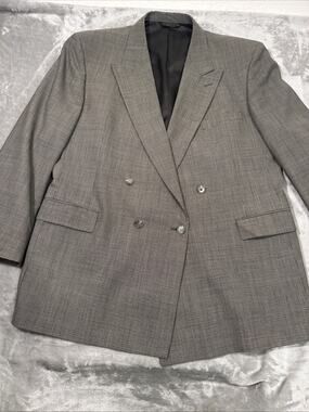 VTG John Clarendon Jacket 46L Micro Houndstooth Polyester Double Breasted Grays